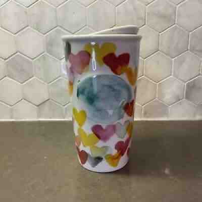 Starbucks Watercolor Hearts Travel Tumbler Mug Double Wall Ceramic 12 oz 2015 - Sold on eBay Jul 30, 2021 for $23.99