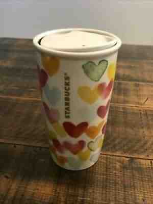 Starbucks 2015 Watercolor Hearts Ceramic Travel Tumbler 10 oz Mug Cup with Lid - Sold on eBay Jun 18, 2021 for $19.99