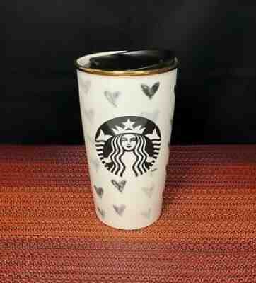STARBUCKS - 2014 Black Hearts Ceramic Travel Tumbler Mug Coffee Tea Cup w/ Lid - Sold on eBay Aug 21, 2021 for $24.99