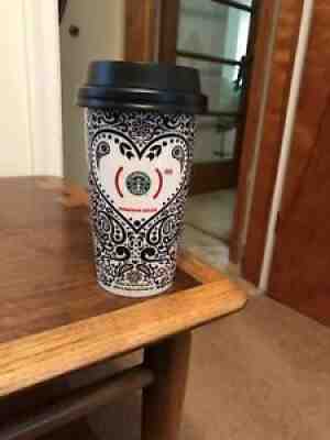 Starbucks 2010 Jonathan Adler Red Heart Black Paisley Ceramic Travel Mug w/ Lid - Sold on eBay Jul 10, 2021 for $13.99
