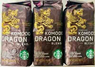 Starbucks DARK Roast KOMODO DRAGON Blend Whole Bean 8.8oz (Lot of 3 Bags) - Sold on eBay Jul 30, 2021 for $27.99