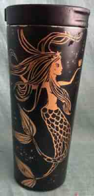 STARBUCKS BLACK STAINLESS STEEL GOLD SIREN MERMAID TRAVEL TUMBLER Used - Sold on eBay Jul 06, 2021 for $40.00