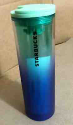 2020 STARBUCKS 16oz Grande FROSTED BLUE GREEN HOMBRE Cold Cup Travel Tumbler ~