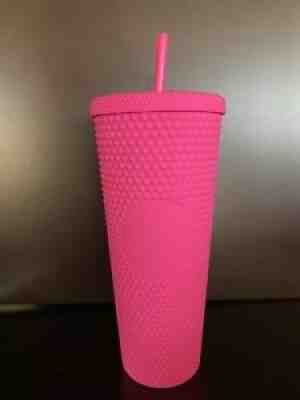 Starbucks China 2021 Tumbler Barbie Pink Matte Studded 24oz Straw Cold