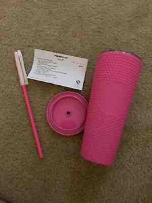 *minor crack* Starbucks 2021 China 24oz Barbie Pink Matte Studded Tumbler Cup - Sold on eBay Aug 08, 2021 for $57.77