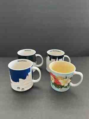 Lot of 4 Starbucks Coffee Mugs Cities -Seattle-San Francisco Shanghai Hawaii - Sold on eBay Aug 29, 2021 for $68.90