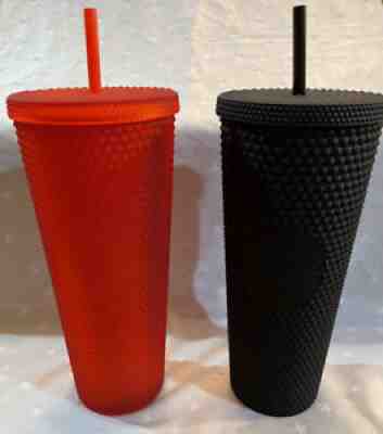 NEW Starbucks Valentine 2021 LE Matte Red & Black Studded Tumbler Cup 24oz Set - Sold on eBay Jun 21, 2021 for $70.00