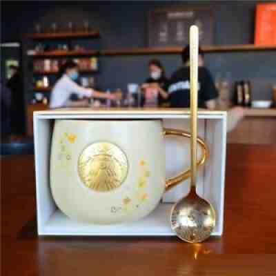 2021 NEW Starbucks Osmanthus Flower Coffee Mugs W/ Gold Spoon LimitedEdition Cup - Sold on eBay Sep 11, 2021 for $27.99