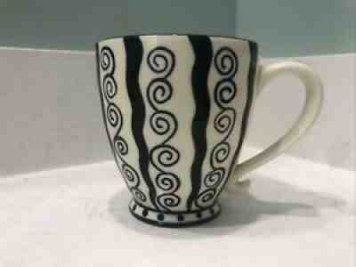Starbucks 2002 BARISTA Pedestal Cup Mug Cream Black Swirl Striped Blue Inside - Sold on eBay Jul 17, 2021 for $8.99