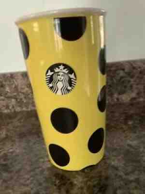 2015 STARBUCKS YELLOW WITH BLACK POLKA DOT CERAMIC TRAVEL TUMBLER polkadot - Sold on eBay Jul 11, 2021 for $10.00