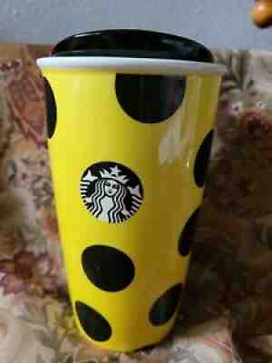 Starbucks Ceramic Yellow & Black Polka Dot Traveler Coffee Mug Tumbler 12oz 2015 - Sold on eBay Jul 12, 2021 for $7.51