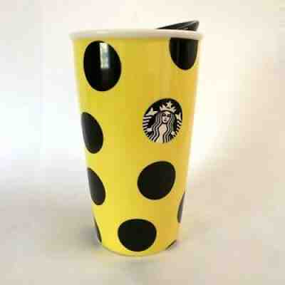 2015 STARBUCKS TRAVEL MUG / Yellow + Black Polka Dot / 12oz / EX COND. - Sold on eBay Aug 01, 2021 for $9.80