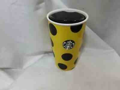 Starbucks Ceramic Yellow & Black Polka Dot Traveler Coffee Mug Tumbler 12oz 2015 - Sold on eBay Sep 04, 2021 for $24.90