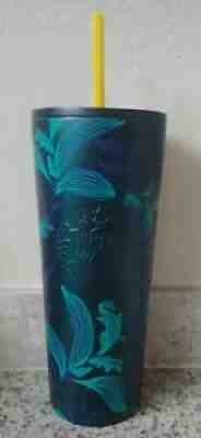 Starbucks Fall 2021 Venti 24 oz Stainless Steel Tumbler Teal Floral Pattern - Sold on eBay Aug 29, 2021 for $40.00
