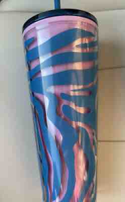Starbucks Summer 2021 Pink and Blue Zebra Print Venti 24oz Acrylic Tumbler - Sold on eBay Jun 30, 2021 for $18.00