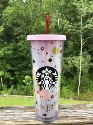 Starbucks Be Joyful Tumbler Cold Cup 24oz Venti Polka Dot Pink Lid Straw SKU - Sold on eBay Jul 17, 2021 for $27.99
