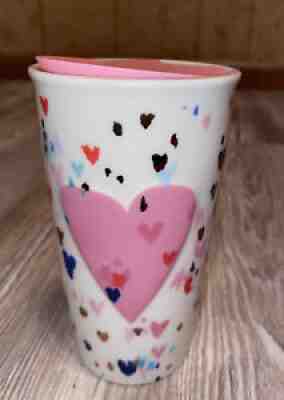 2018 Starbucks Raised Pink Heart Confetti Ceramic Traveler Tumbler 10oz With Lid - Sold on eBay Jul 14, 2021 for $31.20