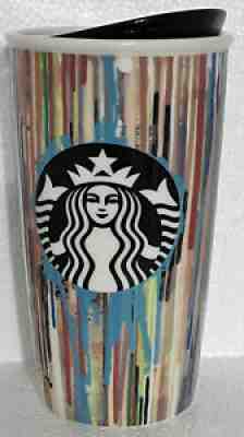 2015 STARBUCKS 12 Oz. CERAMIC Double Wall Tumbler DRIPPING PAINT STRIPES RAINBOW - Sold on eBay Jul 24, 2021 for $17.00