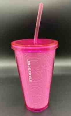 Starbucks Pink Crystal Floral Embossed 16oz Grande Cold Acrylic Tumbler Straw - Sold on eBay Aug 09, 2021 for $85.00