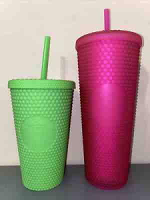 ð??¥NEW STARBUCKS Studded - 24oz Neon Pink + 16oz Neon Green Tumbler Bundle - Sold on eBay Aug 27, 2021 for $74.99