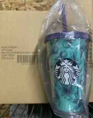 1- Rare 16oz Starbucks Acrylic Tumbler w/Lid & Straw, Teal Blue & Purple Floral - Sold on eBay Sep 14, 2021 for $39.99