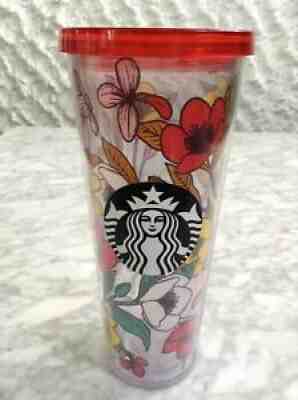 STARBUCKS Acrylic VENTI Cold Cup outlet Tumbler POPPY FLOWERS Red Yellow Orange 24 Oz.