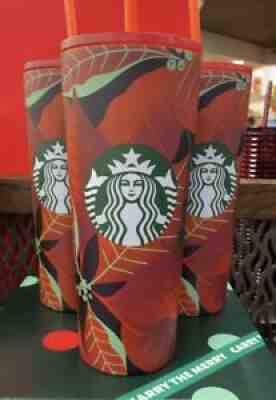 Starbucks Christmas Holiday Tumbler Red Green Poinsettias 2020 Steel Tumbler - Sold on eBay Aug 09, 2021 for $49.00