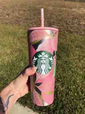 Starbucks Holiday 2020 Stainless Steel 24oz Pink Poinsettia Cold Cup - Sold on eBay Sep 02, 2021 for $45.99