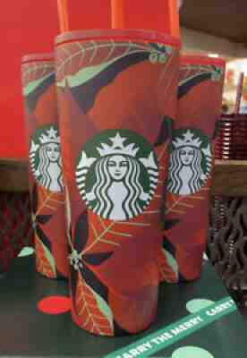 Starbucks Christmas Holiday Tumbler Red green poinsettias flowers 2020 Steel - Sold on eBay Aug 11, 2021 for $31.00