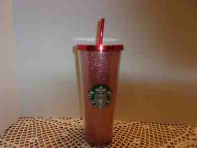 Starbucks Pink Glitter Cold Cup 24oz Venti Acrylic Tumbler Red Top RARE - Sold on eBay Jun 25, 2021 for $25.00