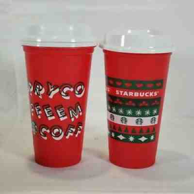 Starbucks 2013 Merry Coffee Reusable Mug Cups With Lid Plastic 16 oz Siren Red - Sold on eBay Sep 15, 2021 for $12.86