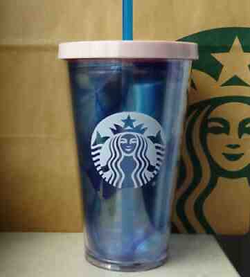 Starbucks Tumbler Cold Cup Plastic Summer Blue Mist Pink-Blue with Logo 16oz NEW - Sold on eBay Aug 17, 2021 for $45.95