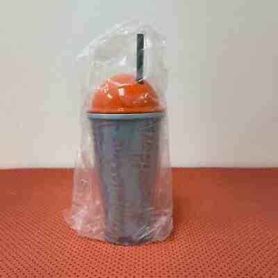 Starbucks Frappuccino 16 oz Plastic Light Blue Orange Tumbler Cold Cup Straw - Sold on eBay Aug 30, 2021 for $19.73