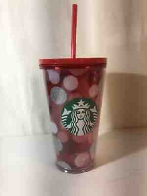 Starbucks plastic 2019 Holiday 16 oz cup tumbler red With white silver circles - Sold on eBay Aug 04, 2021 for $7.48