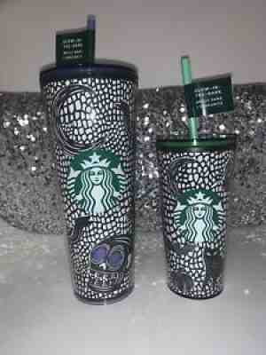 Starbucks Halloween Glow In The Dark Skull Tumbler SET - 24oz Venti & 12oz Tall - Sold on eBay Aug 25, 2021 for $99.00