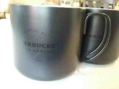 2 STARBUCKS Coffee Tea Mug Black Metal Stainless Steel Camping Cup 2016 12oz - Sold on eBay Sep 12, 2021 for $18.00