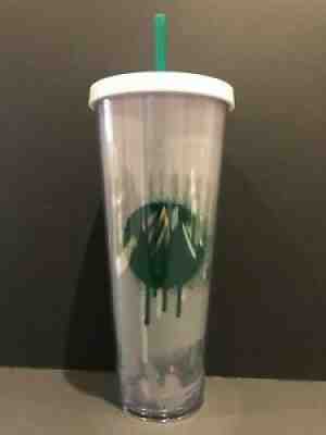 Starbucks Tumbler Clear Sprayed Green Dot 24oz 2014 Tumbler Cold Cup with Straw - Sold on eBay Jun 21, 2021 for $14.17
