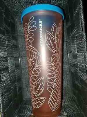 Starbucks Cold Tumbler Summer 2017 Venti 24oz Matte Coral Rainforest leaves - Sold on eBay Jul 04, 2021 for $60.00