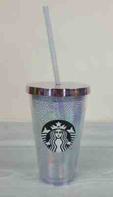 Starbucks 2014 Tumbler 20 OZ Siren Logo Silver Rainbow Swirl Lines Lid & Straw - Sold on eBay Sep 04, 2021 for $19.95