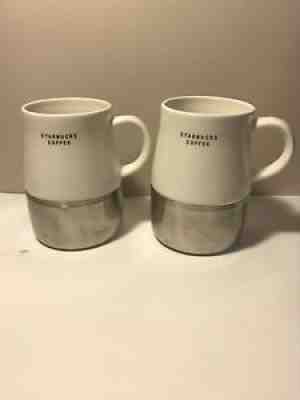 Starbucks Coffee Mug Stainless Bottom 14oz 2004 White Ceramic Metal Cup Set Of 2 - Sold on eBay Aug 16, 2021 for $19.99