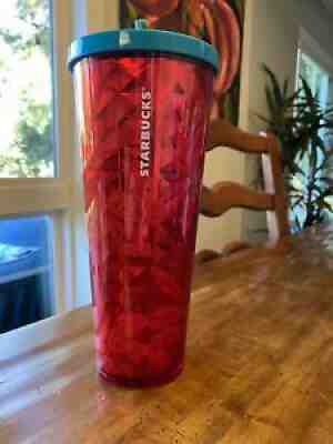 Starbucks 2018 Red Winter Palm Holly Cherries Plastic 24 Oz Venti Tumbler Rare - Sold on eBay Sep 17, 2021 for $28.00