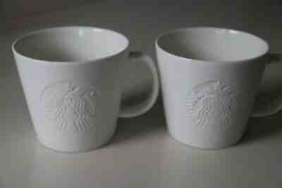 STARBUCKS 2015 ENGRAVED ETCHED MERMAID & T - TWO WHITE 12 OZ MUGS - MODERN SHAPE - Sold on eBay Jul 06, 2021 for $37.00