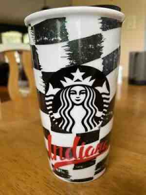 STARBUCKS Ceramic Tumbler INDIANA Racing Checkered Flag with LID 12 oz - Sold on eBay Aug 09, 2021 for $15.10