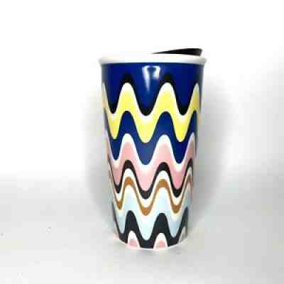Starbucks 12oz Ceramic Tumbler Travel Mug w/ Lid Pastel Waves Wavy Multi Color - Sold on eBay Jul 12, 2021 for $23.09