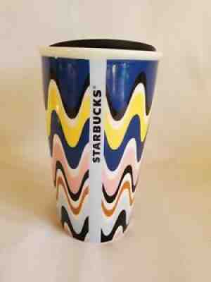 Starbucks 12oz Ceramic Tumbler Travel Mug w/ Lid Pastel Waves Wavy Multi Color - Sold on eBay Aug 18, 2021 for $12.59