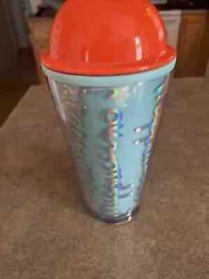 Starbucks Frappuccino 16oz Grande Blue Cold Cup with Orange Dome (NO STRAW)