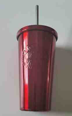 STARBUCKS 2014 Siren Logo Metal Red Tumbler 16 oz. Cold Cup - Sold on eBay Aug 03, 2021 for $9.99