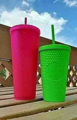 Starbucks Neon Pink Tumbler 24oz & Neon Green Soft Touch 16oz Studded Cold Cup! - Sold on eBay Aug 24, 2021 for $80.00