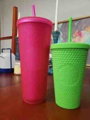 Starbucks Fall 2021 Neon Hot Pink and Lime Green Studded Tumbler Cups Set - Sold on eBay Sep 15, 2021 for $51.00
