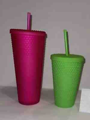 Starbucks Fall 2021 Neon Hot Pink and Lime Green Studded Tumbler Cups Set - Sold on eBay Sep 13, 2021 for $54.00